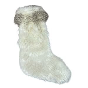 Anthropologie North Pole Cream Faux Fur Christmas Stocking Shaggy Holiday